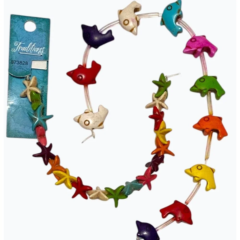 Colorful Dyed Stone Beads Sea Life Dolphin Starfish Fish Jewelry Making 10-13mm